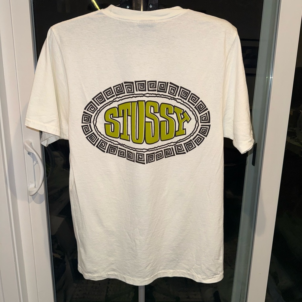 Stussy White and Green Graphic Tee